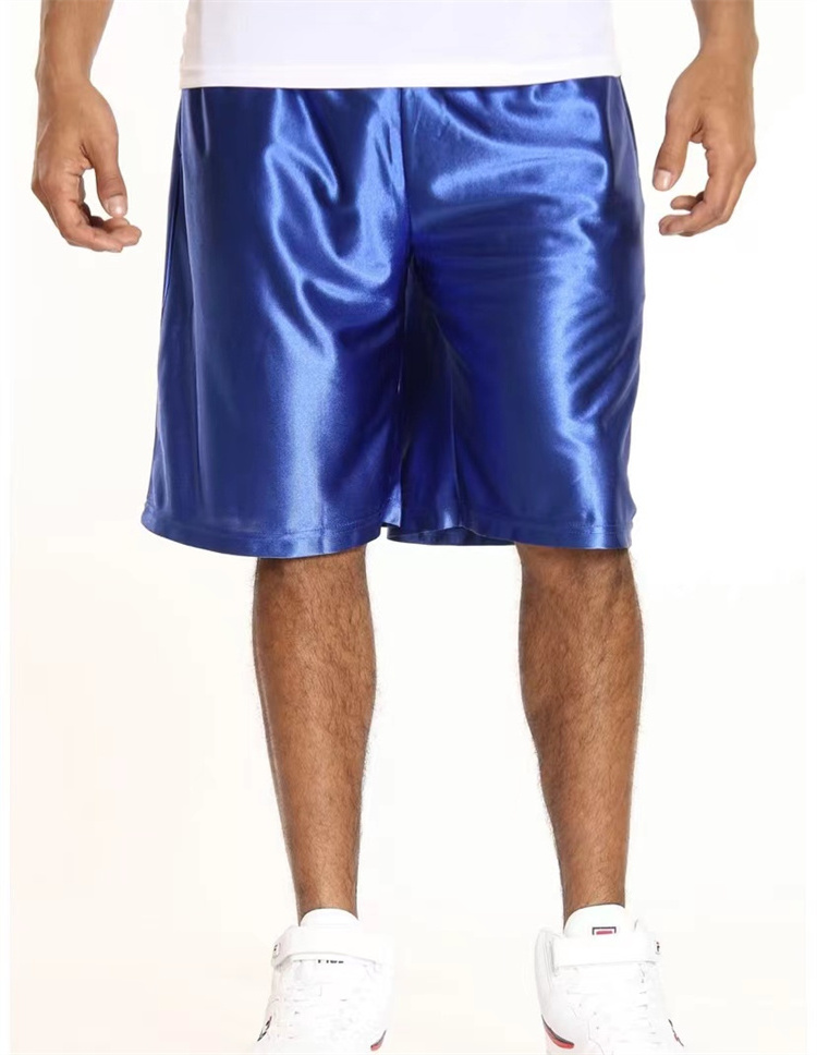 Low moq summer street wear wholesale men satin sport lined pijama custom blank shiny dazzling basketball shorts for men