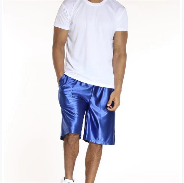 Low moq summer street wear wholesale men satin sport lined pijama custom blank shiny dazzling basketball shorts for men