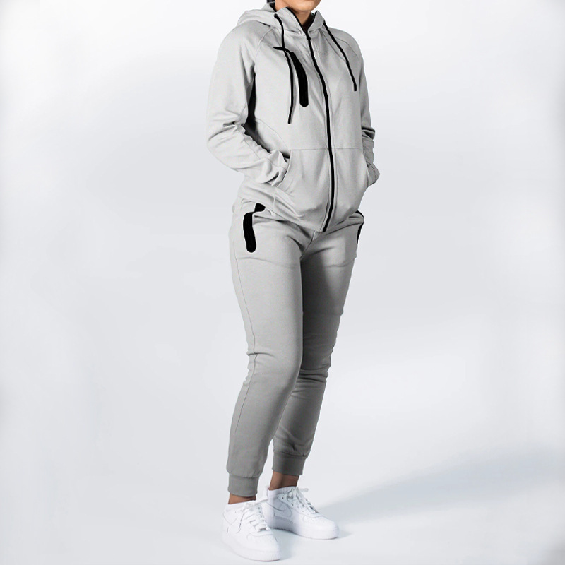 Blank cotton polyester pullover hoodies and sweat pants set custom logo men jogging suits zip up hoodie set