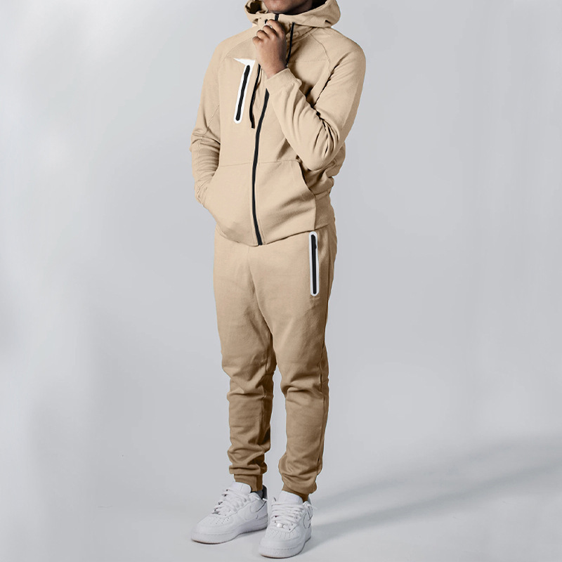 Blank cotton polyester pullover hoodies and sweat pants set custom logo men jogging suits zip up hoodie set