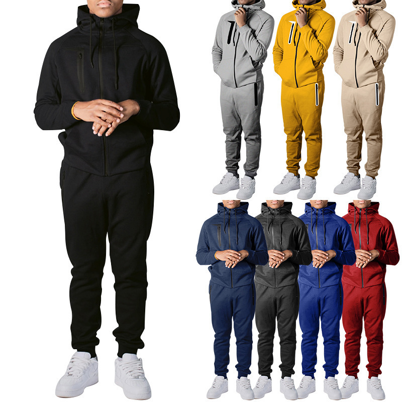 Blank cotton polyester pullover hoodies and sweat pants set custom logo men jogging suits zip up hoodie set