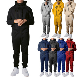 Blank cotton polyester pullover hoodies and sweat pants set custom logo men jogging suits zip up hoodie set