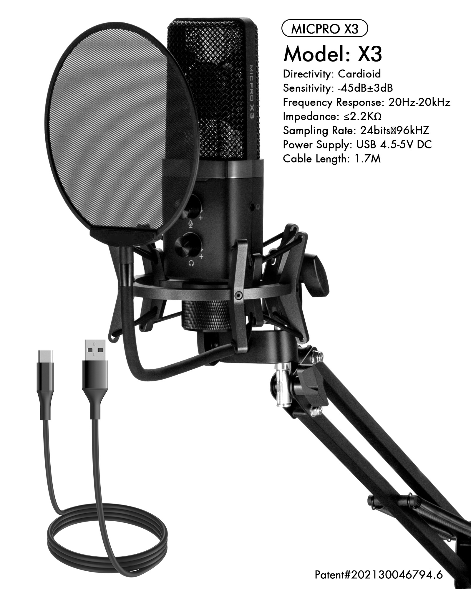 Mic Professional Studio Microphone Kit USB Mic with Arm Stand for Podcast Streaming