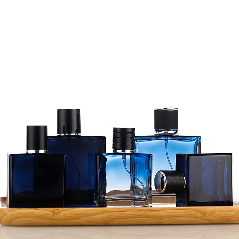 50 ml dark blue gradient perfume bottle with square lid