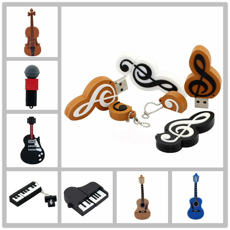 Guitar Usb Flash Drive 32GB Personality Usb Memory Stick 128G Piano Violin Note Music Series USB 2.0 4GB Pendrive 16GB Pen Drive