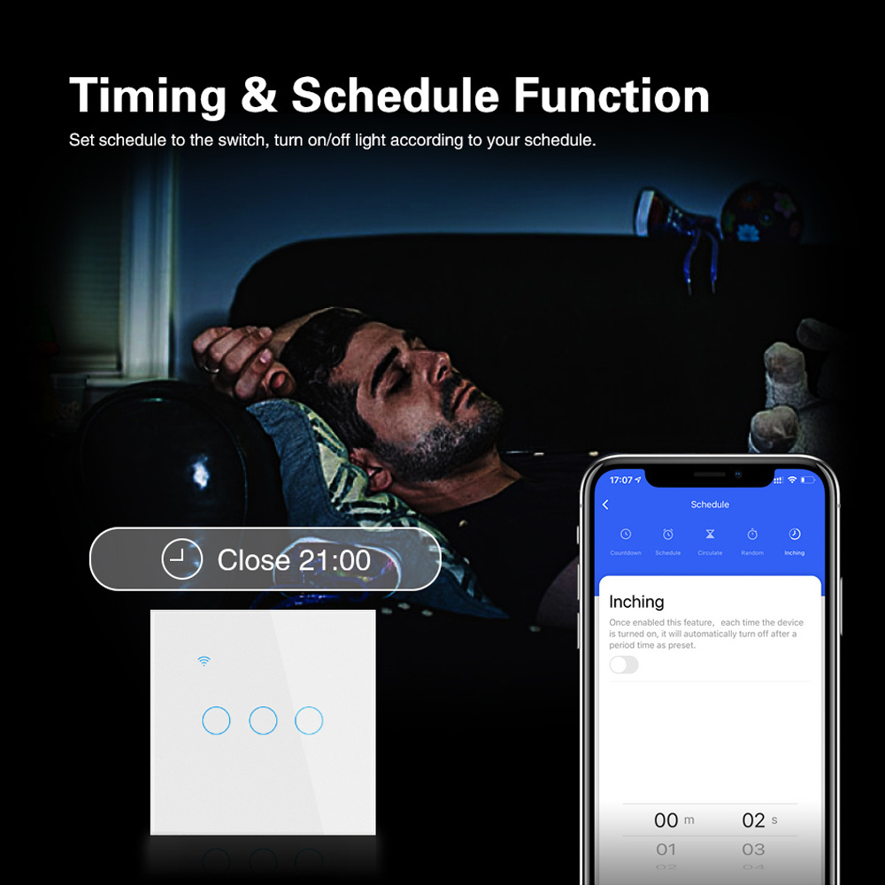 Tuya Wifi Wireless Smart Home Wall Wifi Touch Light Switch 1/2/3gang No Neutral For Us Brazil Korea South East Asia