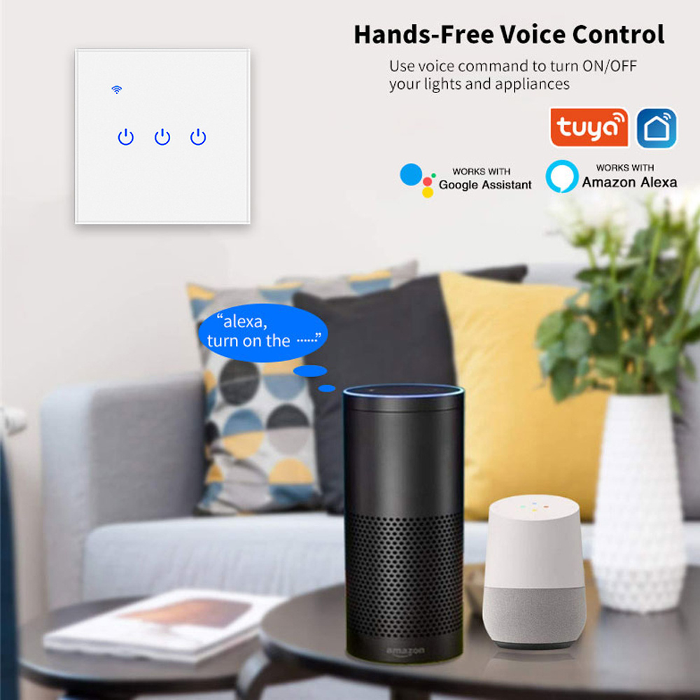 86 Type Tuya Smart Voice Control Wall Smart Home Touch Wifi Light Switch 1/2/3 Gang 1 Way EU/UK Standard