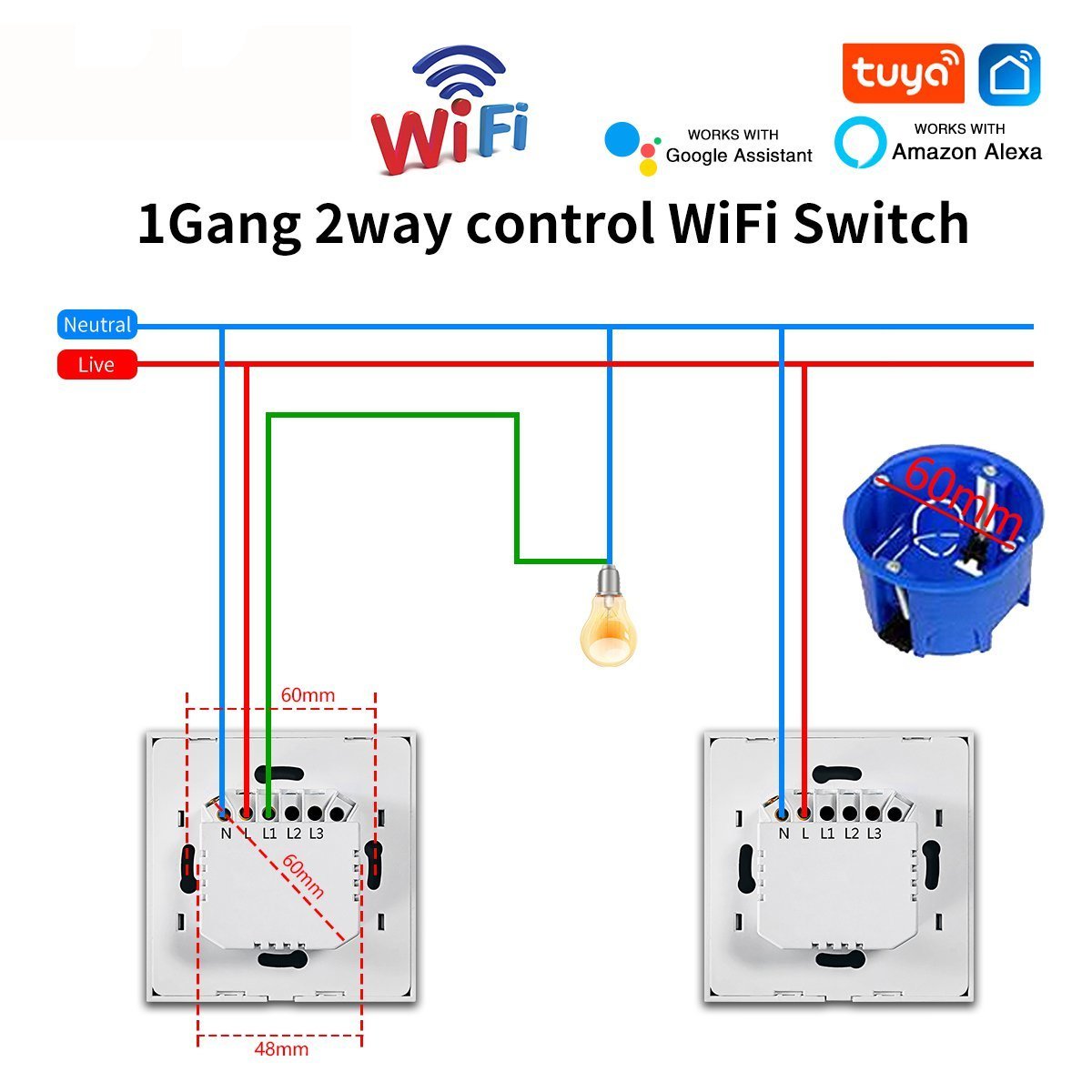 86 Type Tuya Smart Voice Control Wall Smart Home Touch Wifi Light Switch 1/2/3 Gang 1 Way EU/UK Standard