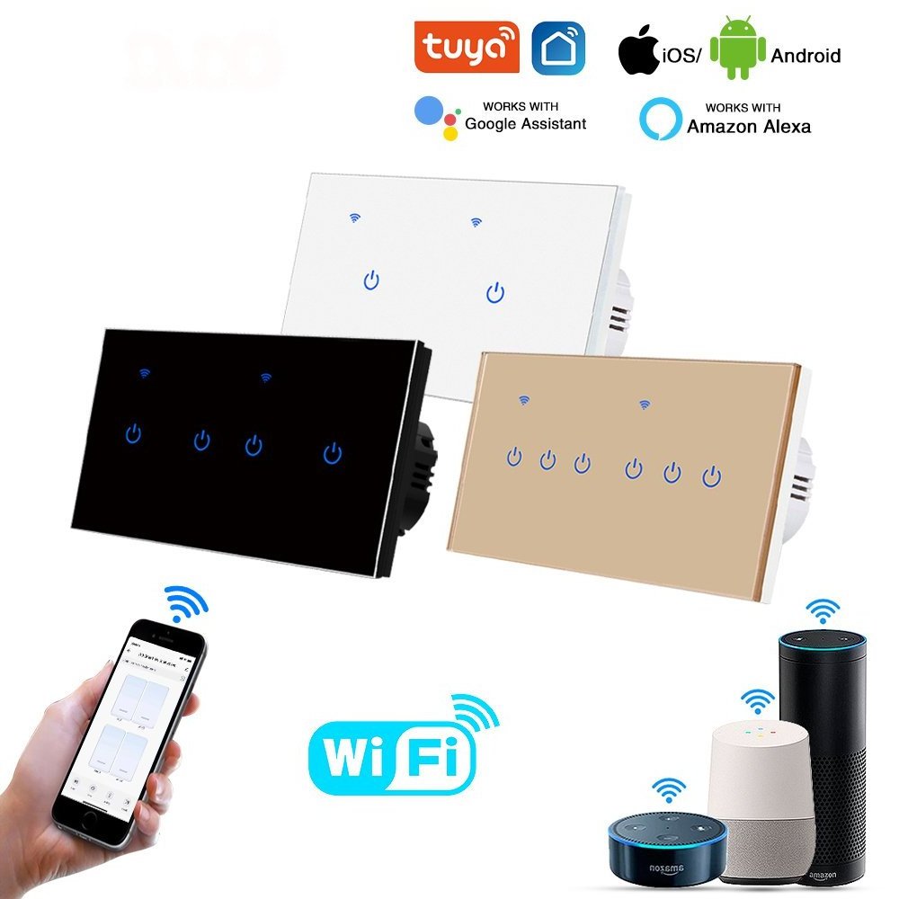 Tuya App Wifi Crystal Glass Wireless Light Switch Us Wifi Touch Wall Switch Smart Wall Switch