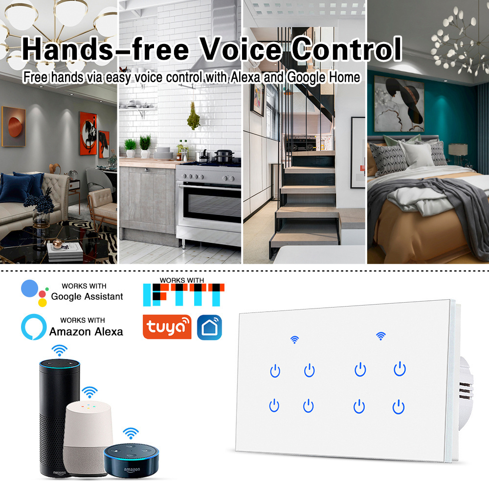 Wifi Smart Switch 1/2/3 Gang 1 Way EU standard Smart Home Electronic Touch Switch