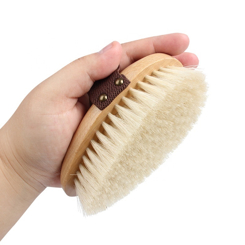 Factory Wholesale Custom Logo Wooden Cellulite Exfoliating Massage Bath Brush Bristle Dry Body Brush