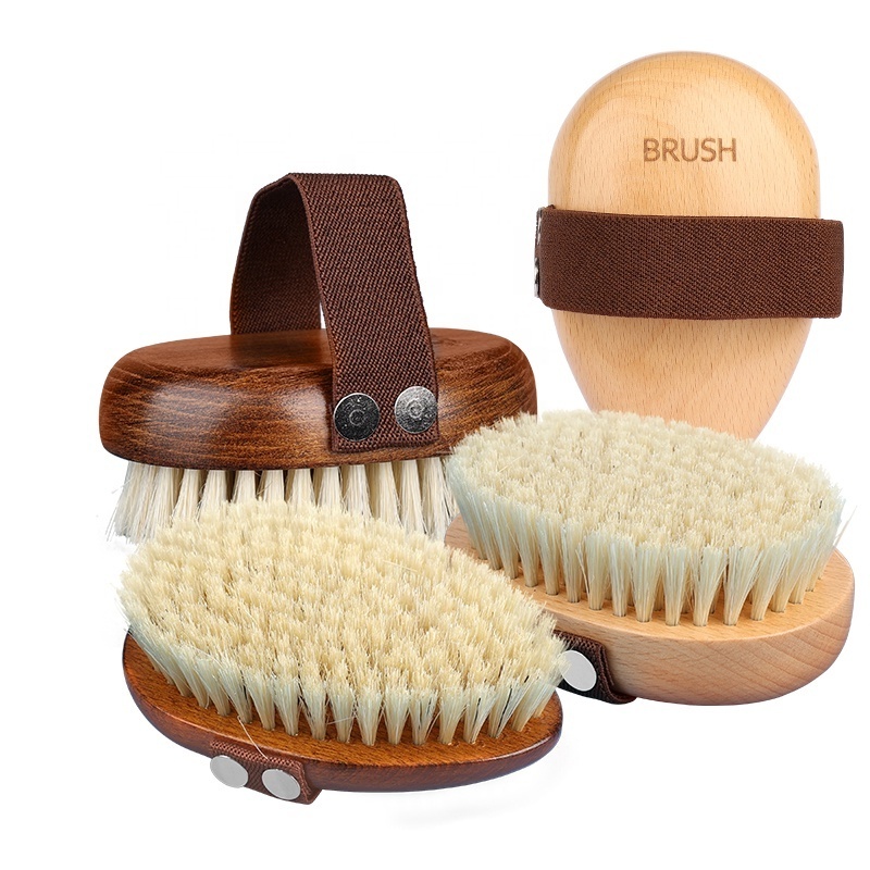 Factory Wholesale Custom Logo Wooden Cellulite Exfoliating Massage Bath Brush Bristle Dry Body Brush