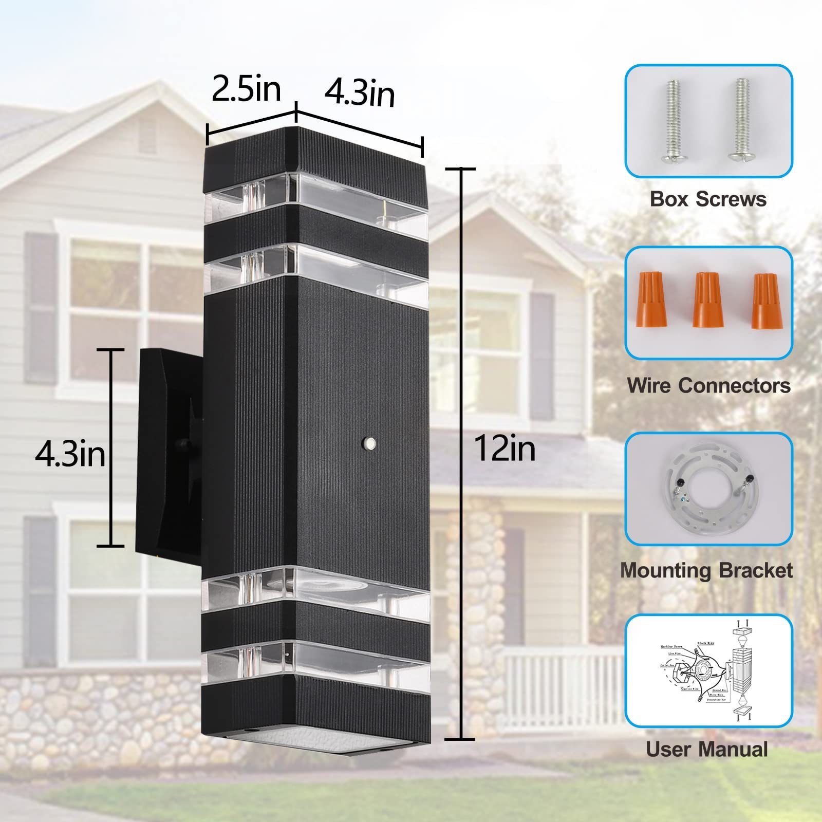 Dusk to Dawn Motion Sensor Square Porch Lights Outdoor Wall Lamp Up and down Led Waterproof ip65 Wall Light