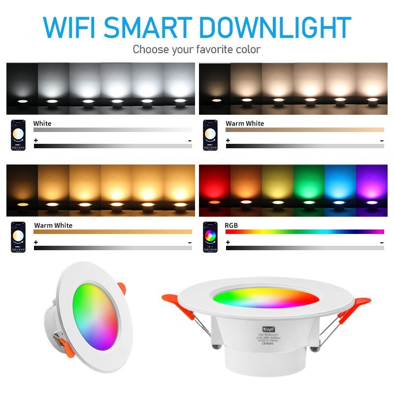 Colorful Spot LED Ceiling Lamp Recessed Round Light Smart Home Light 10W 15W RGB Dimmable Wifi Smart Downlight