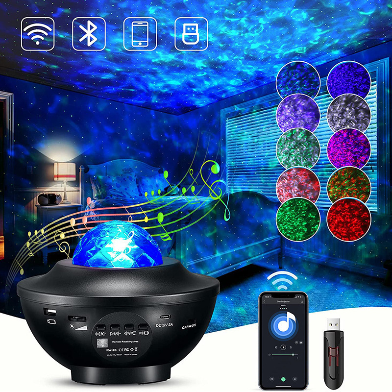 Led Starry Sky Star Galaxy Projector Night Light with Bluetooth-Speaker For Home Bedroom Decoration Child Kids Present