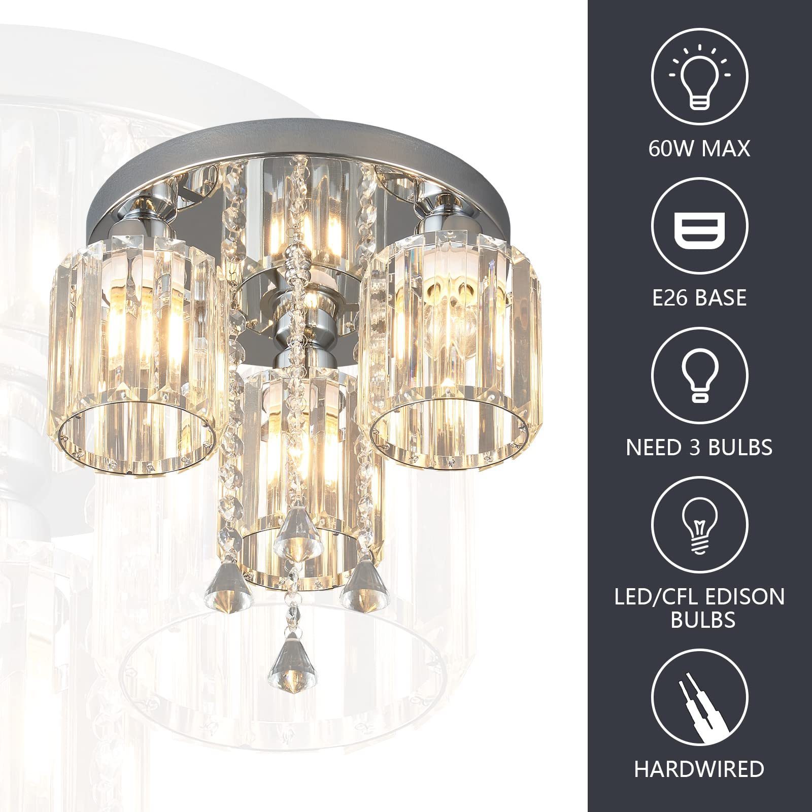 Supports Placing Order Directly Silver Luxury Crystal 3 Leds Chandelier Pendant Light Home Hotel Villa Room Ceiling Light