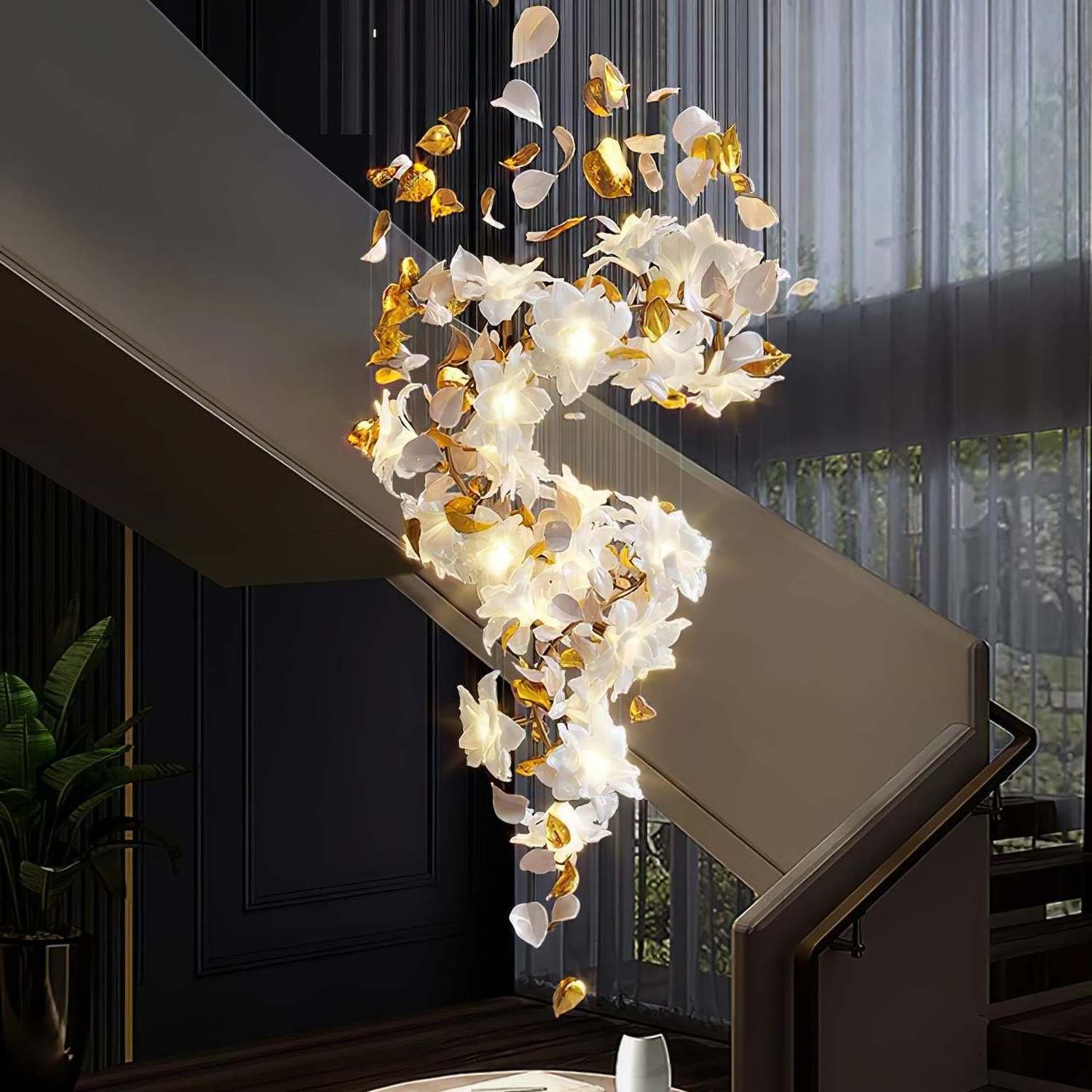 Vantone Customized Luxury Crystal Flower Shape High Ceiling Wedding Backdrop Hotel Kitchen Modern Nordic Led Pendant Light