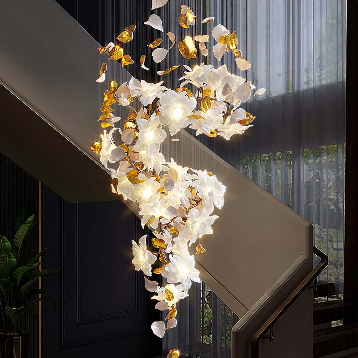 Vantone Customized Luxury Crystal Flower Shape High Ceiling Wedding Backdrop Hotel Kitchen Modern Nordic Led Pendant Light