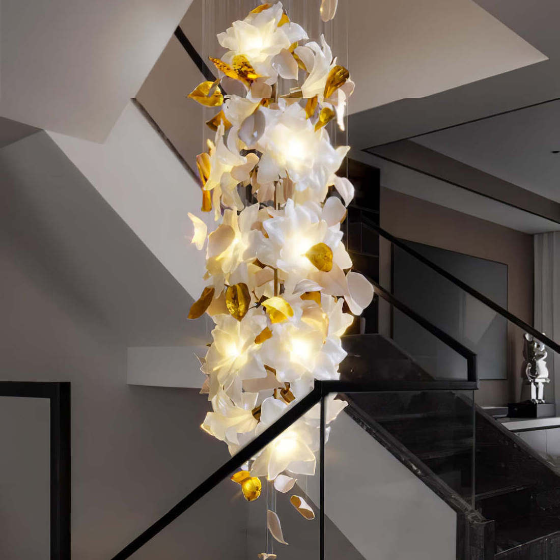 Vantone Customized Luxury Crystal Flower Shape High Ceiling Wedding Backdrop Hotel Kitchen Modern Nordic Led Pendant Light