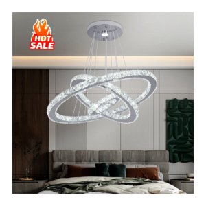 Hot Sale 3 Ring Shape Modern Clear K9 Crystal Chandeliers Circle Ceiling Luxury Pendant Light Fixture