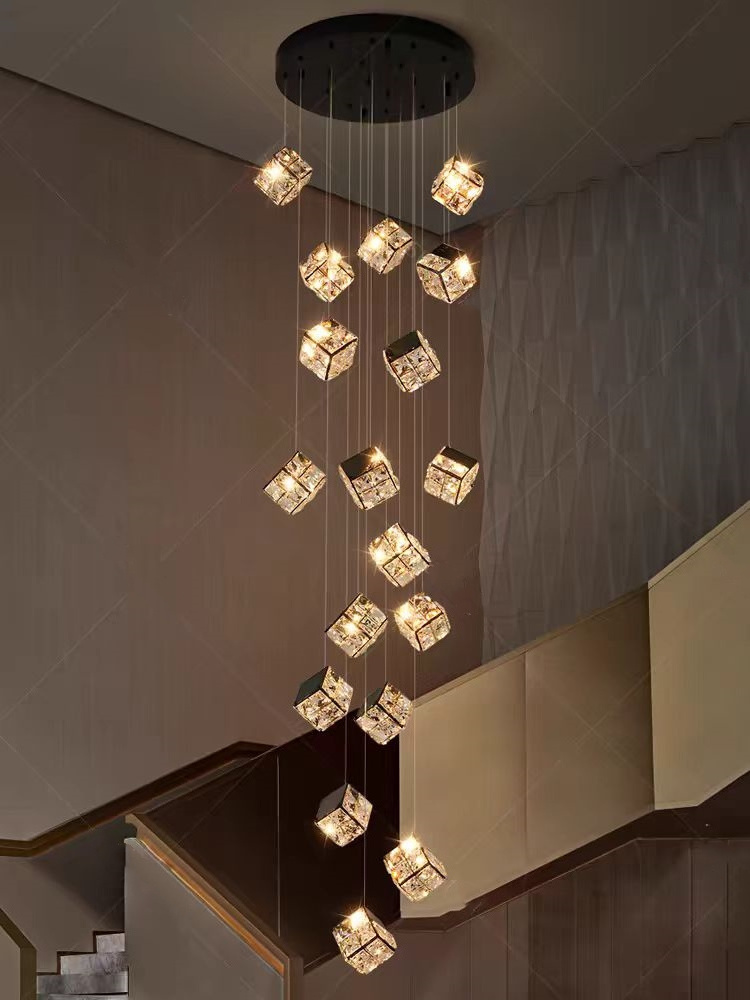 VANTONE Chandelier Stainless Steel Ceiling Modern Gold Luxury K9 Crystal Chandelier for Stair Pendant Lamp