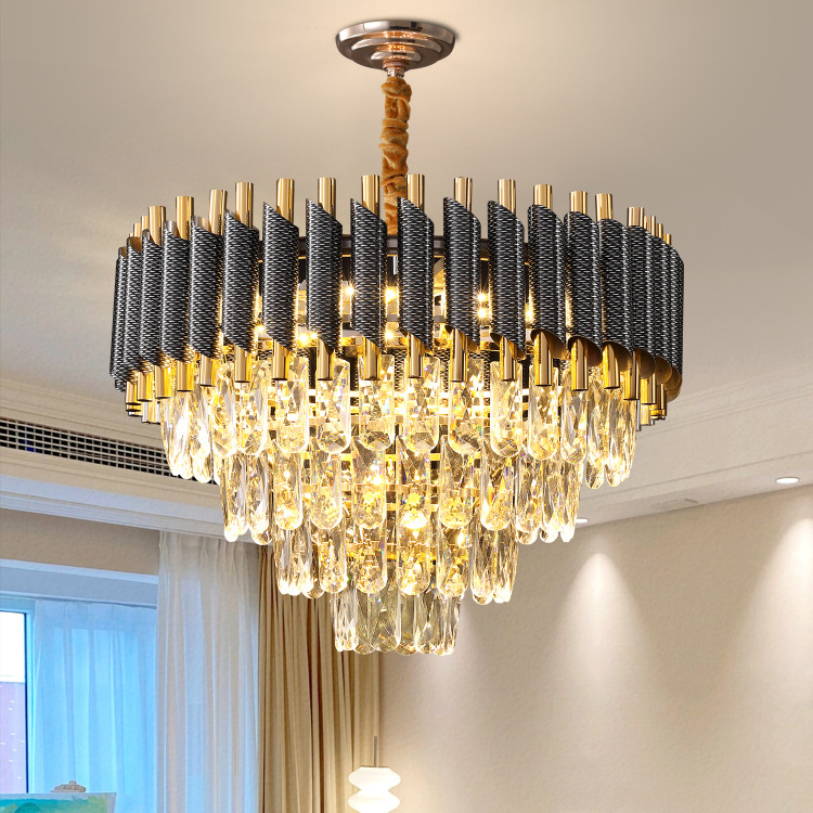 Wholesale Contemporary Black and Gold K9 Modern Crystal Chandelier Luxury Hanging Lights Pendant Light