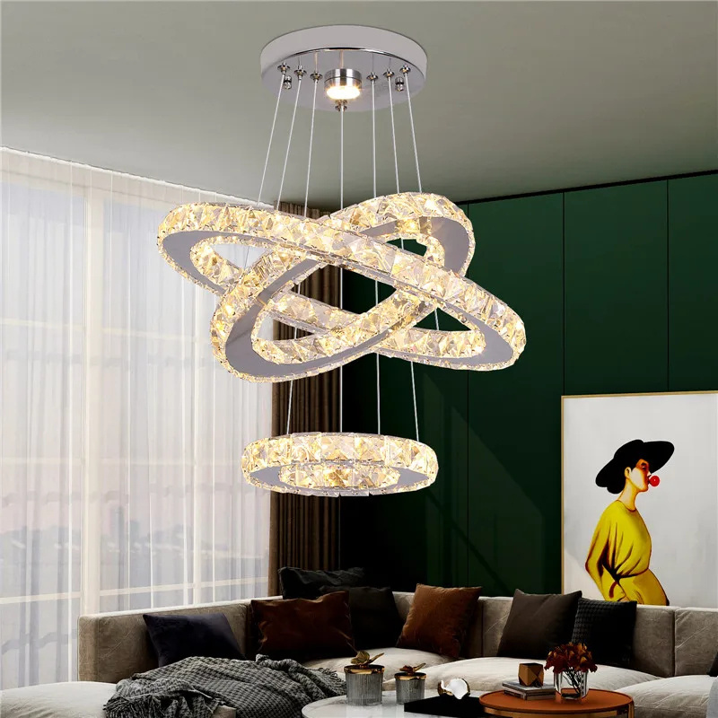 Hot Sale 3 Ring Shape Modern Clear K9 Crystal Chandeliers Circle Ceiling Luxury Pendant Light Fixture