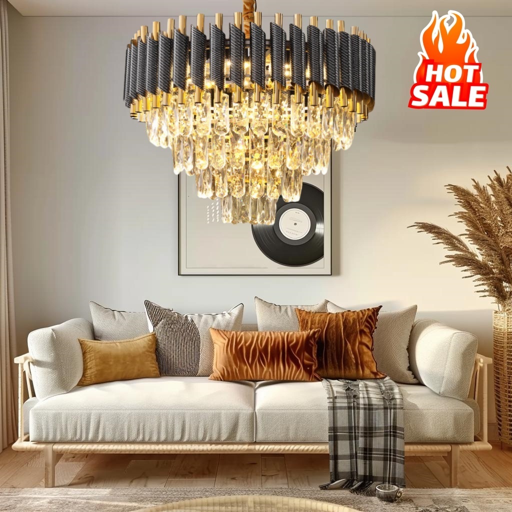 Wholesale Contemporary Black and Gold K9 Modern Crystal Chandelier Luxury Hanging Lights Pendant Light