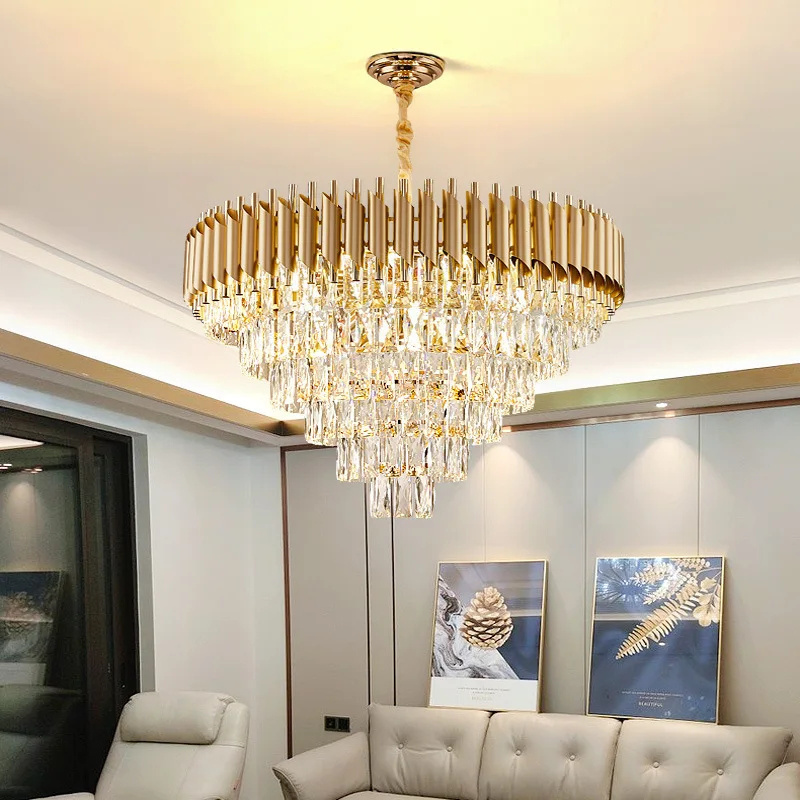 Vantone Round indoor luxury ceiling chandelier black gold LED home modern crystal Chandeliers & Pendant Lights