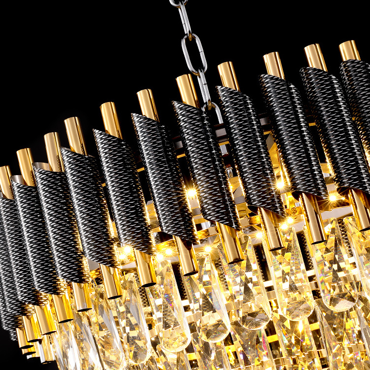 Wholesale Contemporary Black and Gold K9 Modern Crystal Chandelier Luxury Hanging Lights Pendant Light