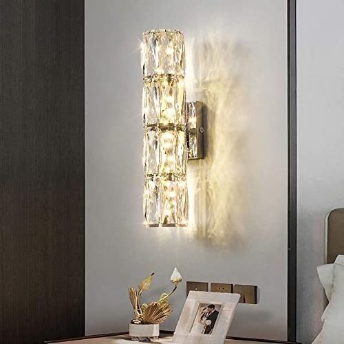 Modern Crystal Wall Lamp Living Room Bedroom Aisle Golden Chrome Color Beautiful Interior Lighting Background Glass Lamp