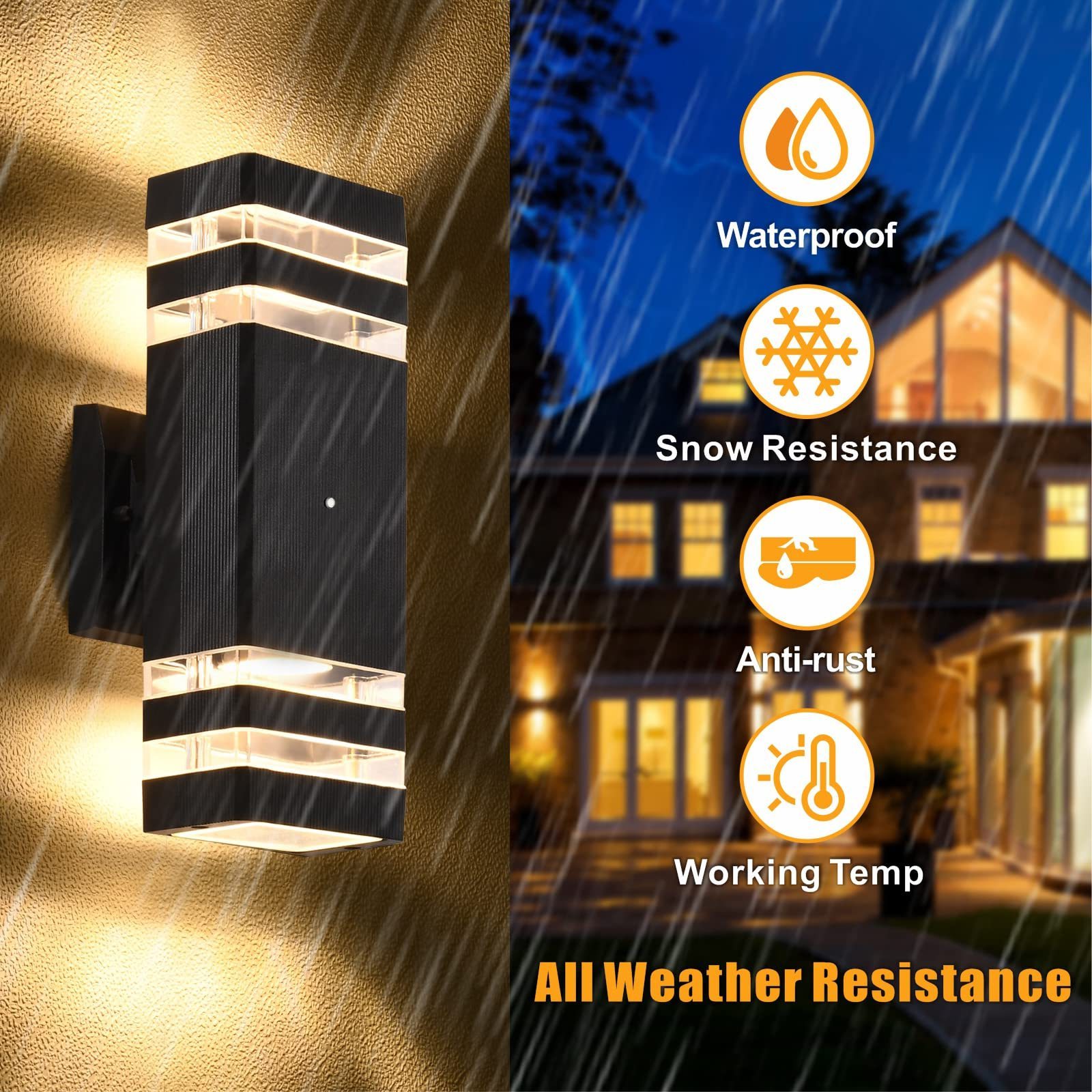 Dusk to Dawn Motion Sensor Square Porch Lights Outdoor Wall Lamp Up and down Led Waterproof ip65 Wall Light