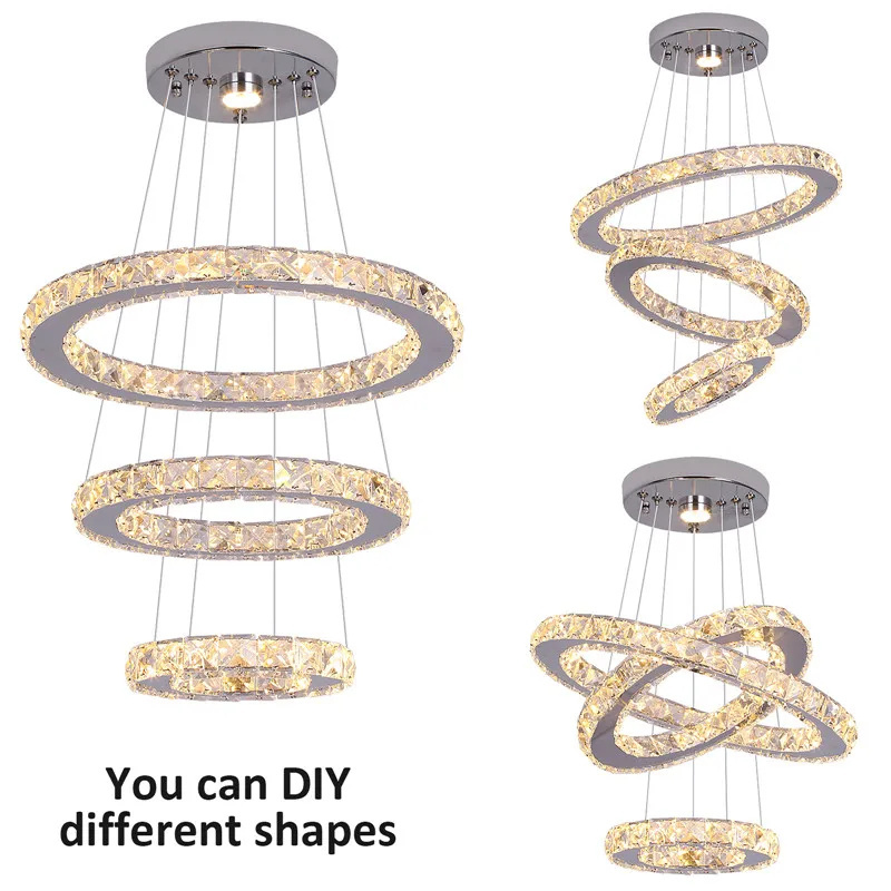 Hot Sale 3 Ring Shape Modern Clear K9 Crystal Chandeliers Circle Ceiling Luxury Pendant Light Fixture