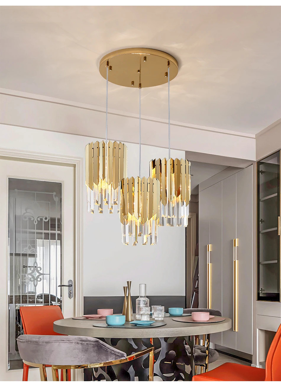 Modern Golden Round Stainless Steel Pendant Light Kitchen Island Lighting Luxury Chandelier Pendant Lights