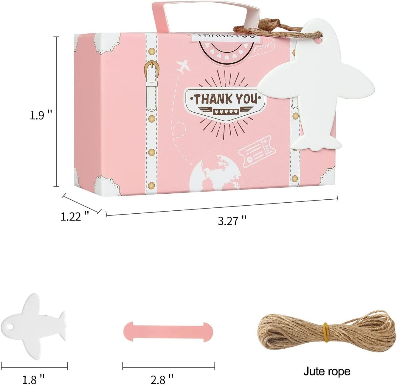 50 Pack Pink style Travel Themed Wedding Favor Boxes Suitcase Favor Candy Boxes paper box for food