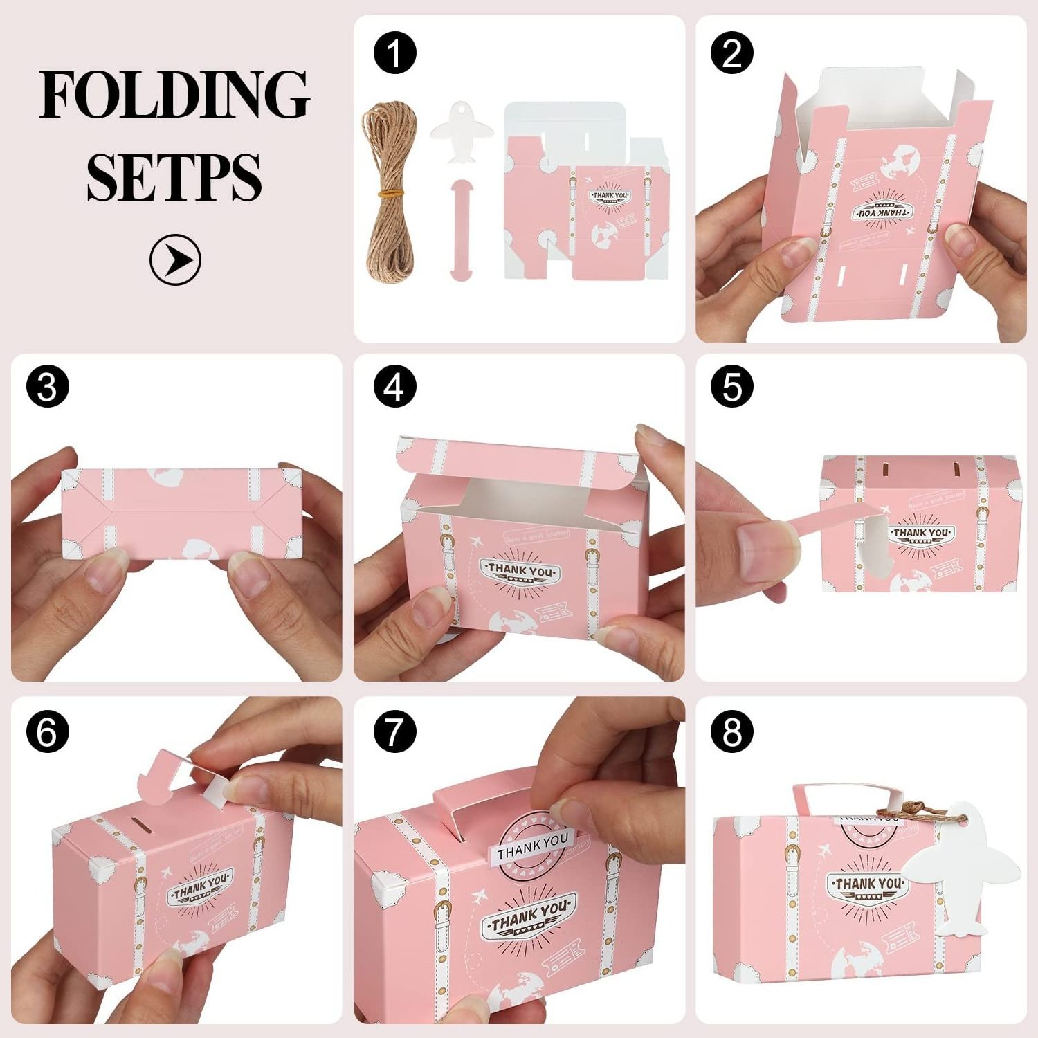 50 Pack Pink style Travel Themed Wedding Favor Boxes Suitcase Favor Candy Boxes paper box for food