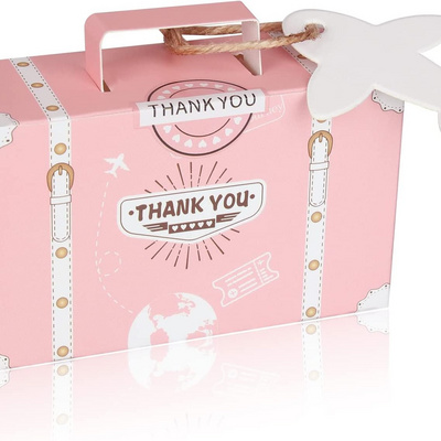 50 Pack Pink style Travel Themed Wedding Favor Boxes Suitcase Favor Candy Boxes paper box for food