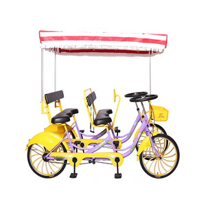 Park Seaside Cycling rental Fashion Family 4 Wheel Pedal Bike Adult Pedal Couple Fun Bike Tandem Bicycle for sale