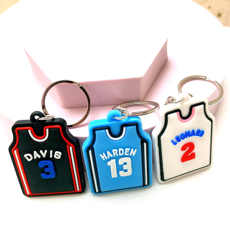 YINGXIN Bag pendant NBA star basketball jersey Kobe James figure Soft rubber flat key chain custom t-shirt shaped pvc keychain