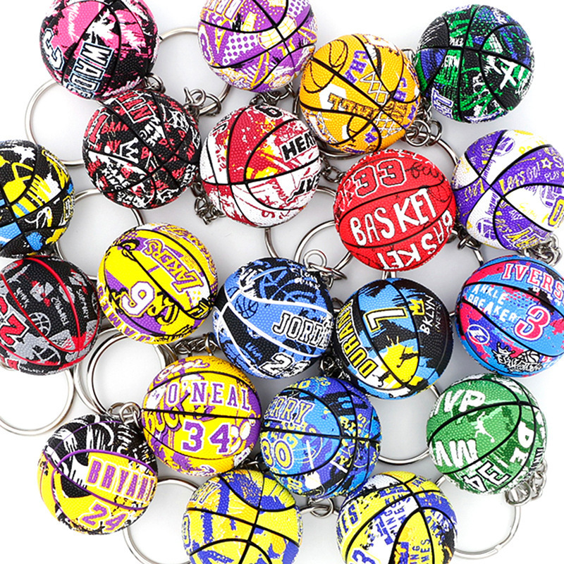 Factory custom mini basketball keychain basketball shoes key chain denver PU plastic ball keyring