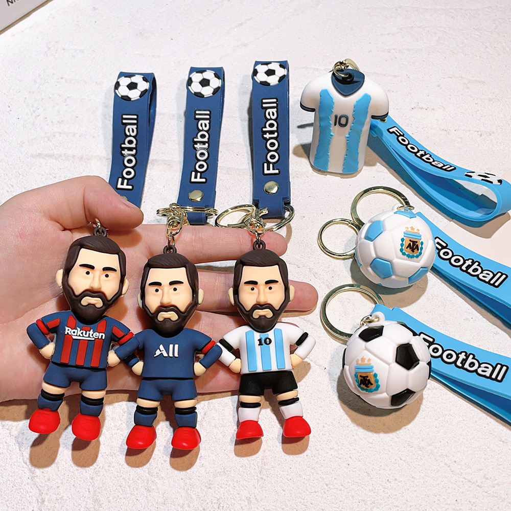 Creative Bag Decoration Gift Cup Football Player Messi Jersey Keychain 3d Soft Pvc Pendant Keyring Wrist Strap Key Chain