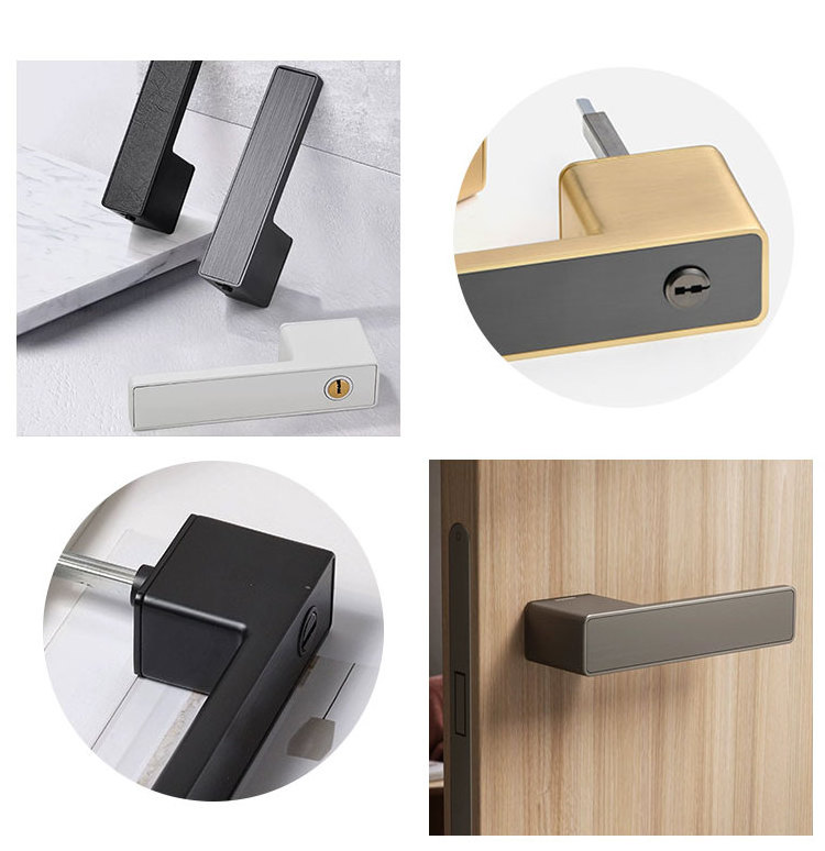 Zinc Alloy Modern Door Handle Matte Black Privacy Door Lock Square Rose Lever Handle for Bedroom Bathroom