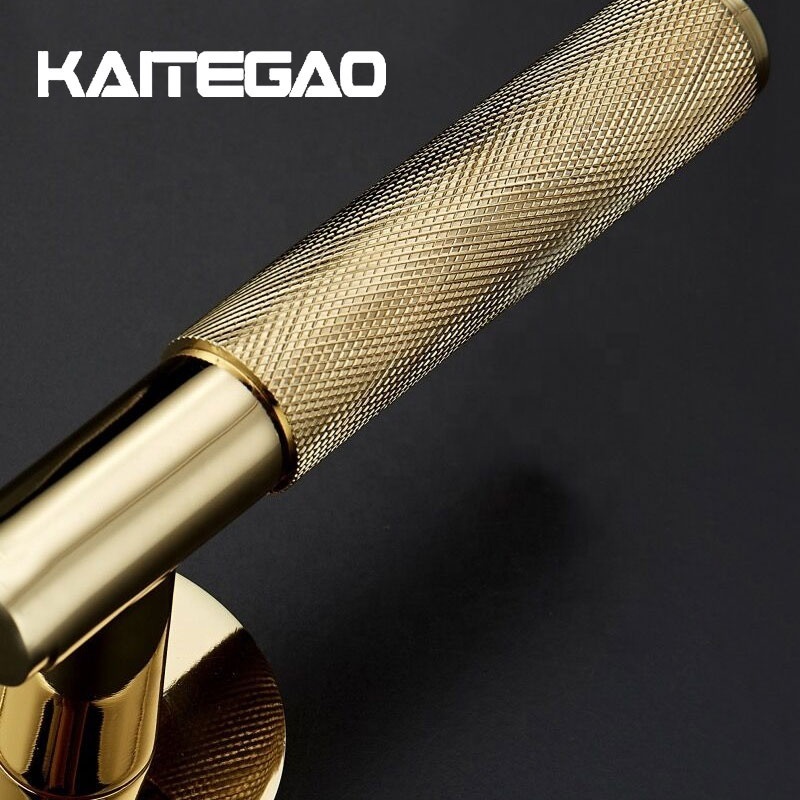 Factory Wholesale Luxury Knurled Door Handle Black Brass Round Knob Bar Pull Lever Handle for Interior Door