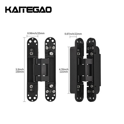 Black Adjustable Concealed Door Hidden Hinge Hardware 180 Degree Open Angle Zinc Alloy Invisible Pivot Hinges