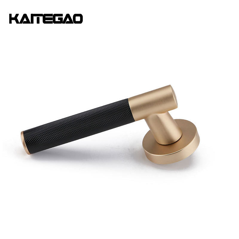 Knurled Privacy Door Lever Handle Round Knob Classical European Design Zinc Alloy Gold Interior Door Lock Handle