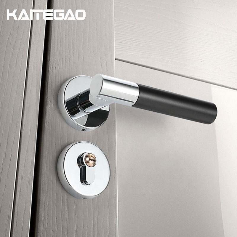 Bedroom Privacy Door Security Lock Leather Lever Handle Chrome Zinc Alloy Black Modern Interior Door Lock Handles