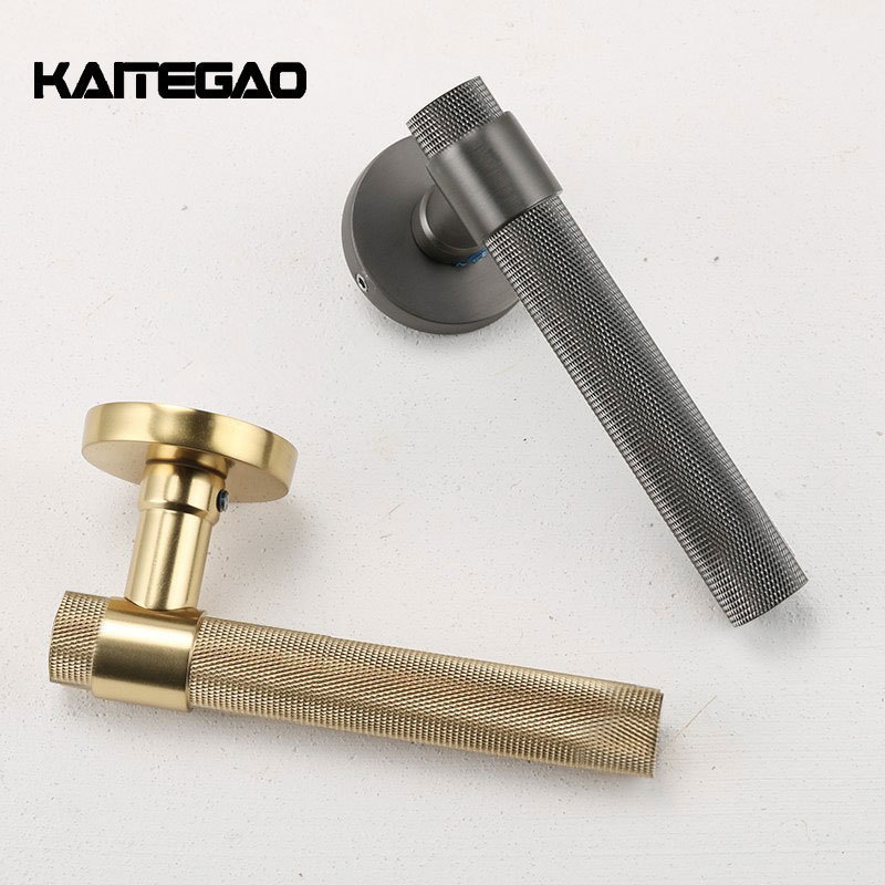 Factory Wholesale Modern Luxury Stainless Steel Interior Door Pull Handles Black Gold Knurled Door Lever Handle Lock