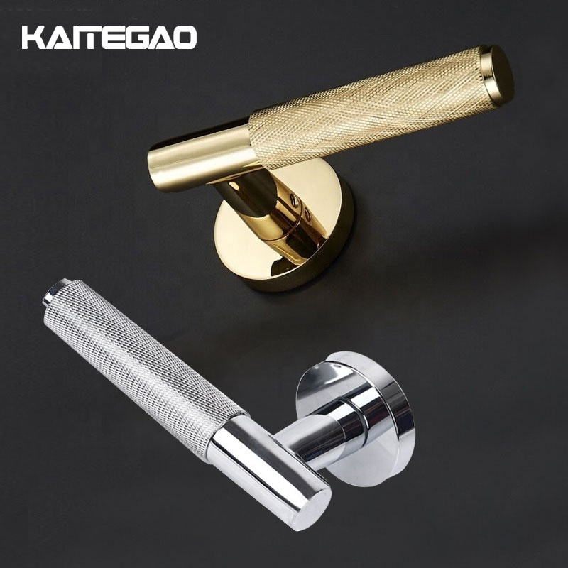 Factory Wholesale Luxury Knurled Door Handle Black Brass Round Knob Bar Pull Lever Handle for Interior Door