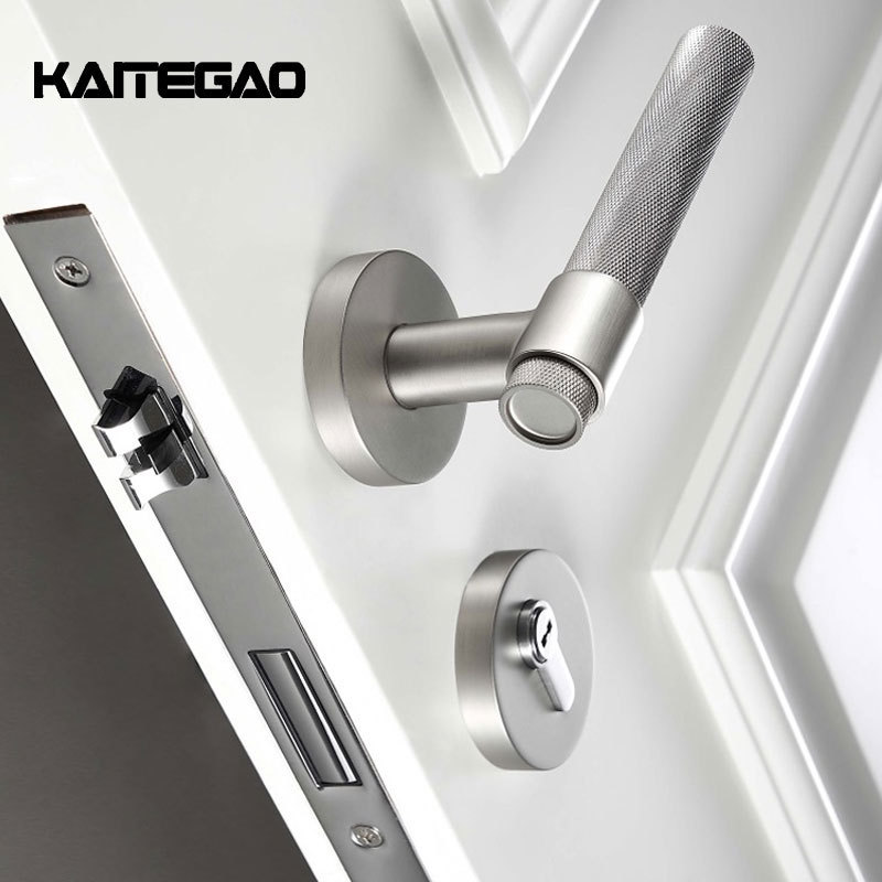 Factory Wholesale Modern Luxury Stainless Steel Interior Door Pull Handles Black Gold Knurled Door Lever Handle Lock