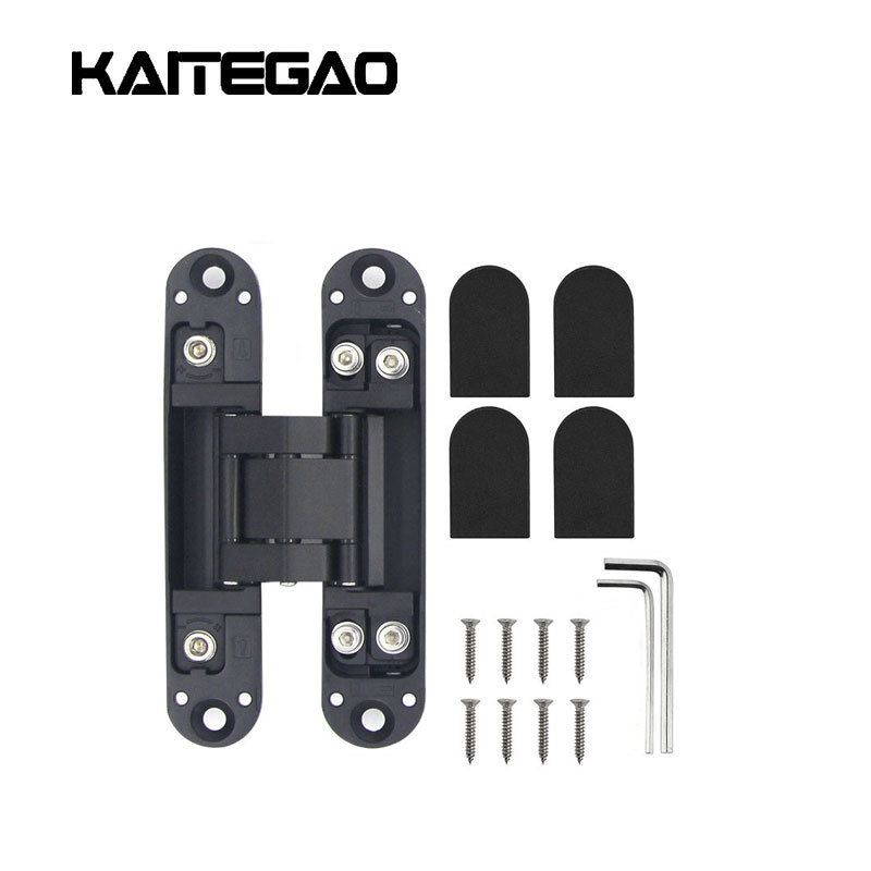 Black Adjustable Concealed Door Hidden Hinge Hardware 180 Degree Open Angle Zinc Alloy Invisible Pivot Hinges